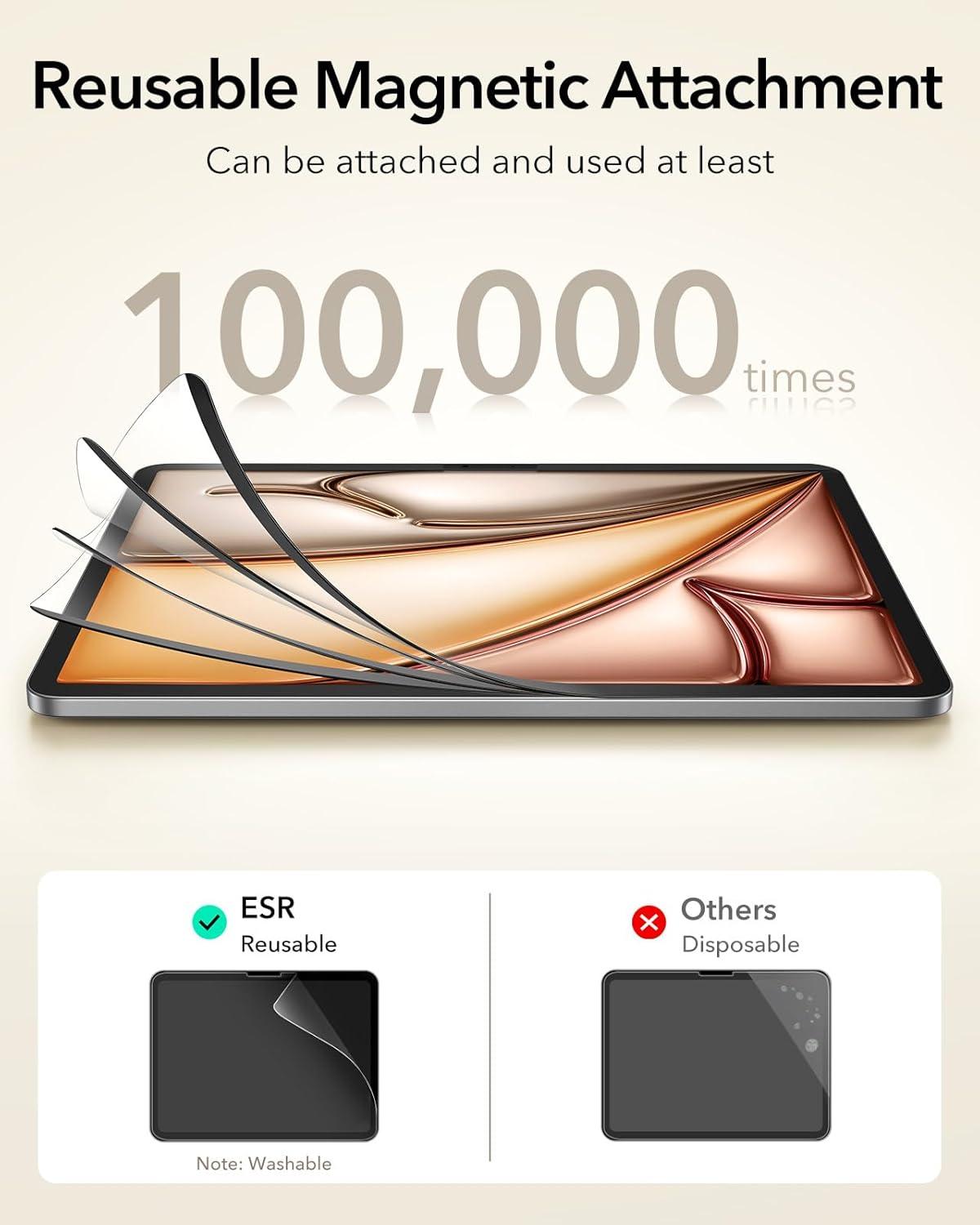 imageESR 2 Pack Screen Protector for iPad Air 13 Inch M3M2 7th6th Generation 20252024PaperFeel Magnetic Screen Protector