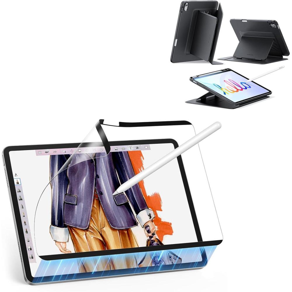 imageESR PaperFeel Magnetic Screen Protector for iPad Air 13 Case UltraStable Cover with Pencil Holder Vertical Stand Cover Flip Series Black