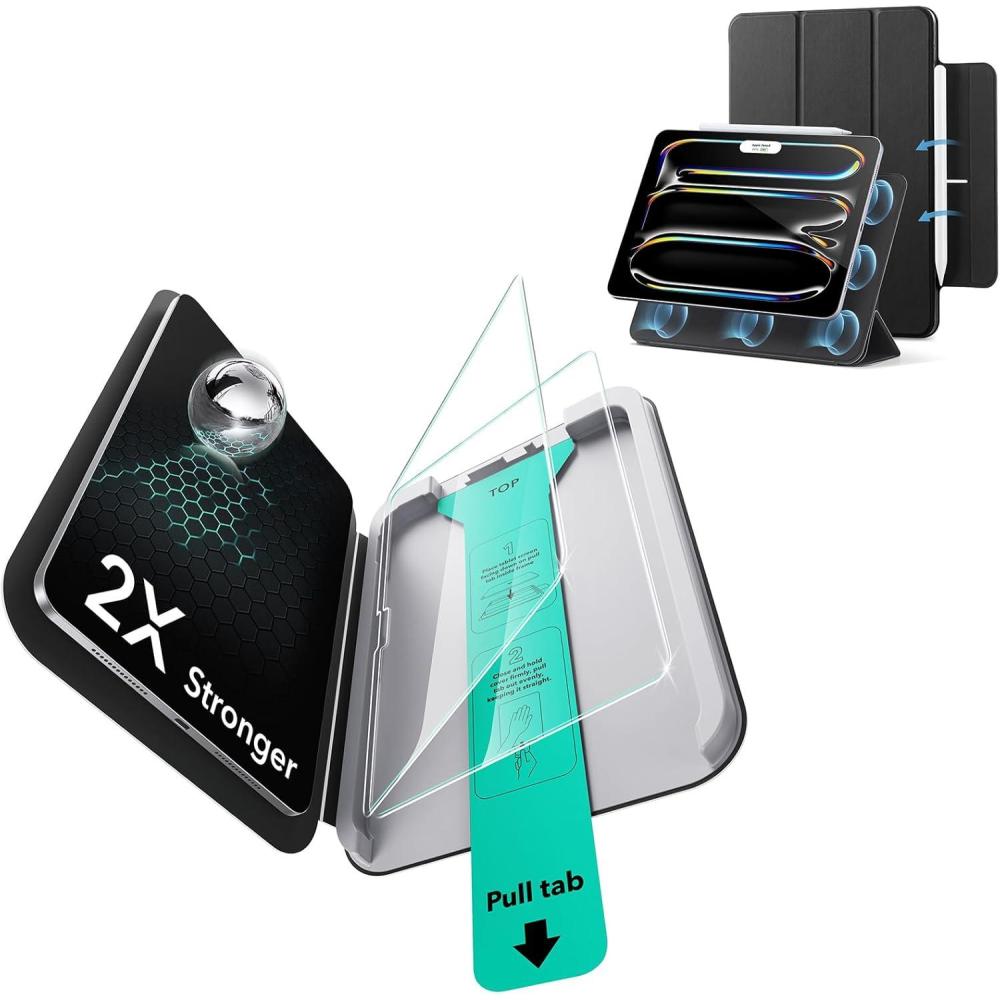 imageESR for iPad Pro 13 Inch 2024 5th Case and 2 Pack Screen Protector 9H Tempered Glass Film with Ultra Fit Tray