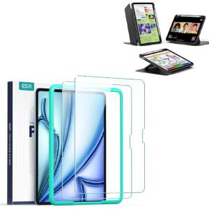 ESR 2 Pack Screen Protector for iPad Air 11+ Case, Vertical Stand Cover, Ultra-Stable Cover with Pencil Holder, Flip Series, Black