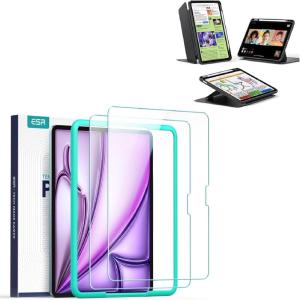 ESR 2 Pack Screen Protector for iPad Air 13+ Case, Vertical Stand Cover, Ultra-Stable Cover with Pencil Holder, Flip Series, Black