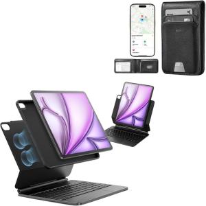 ESR iPad Air 13 Inch Case Keyboard (M3/M2, 2025/2024) Bundle with Geo Card Holder with Find My, Easy-Set Magnetic Stand, Portrait/Landscape Mode, Removable Case with Multi-Touch Trackpad